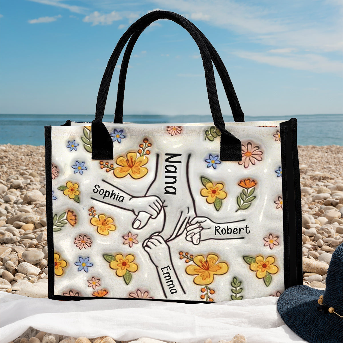 Sac fourre-tout en toile personnalisé « Grand-mère main dans la main »