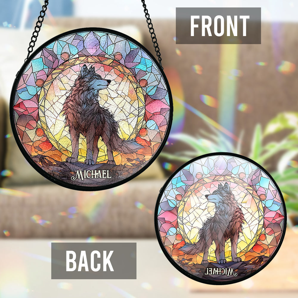 Esprit Féroce - Attrape-soleil personnalisé en vitrail avec loup