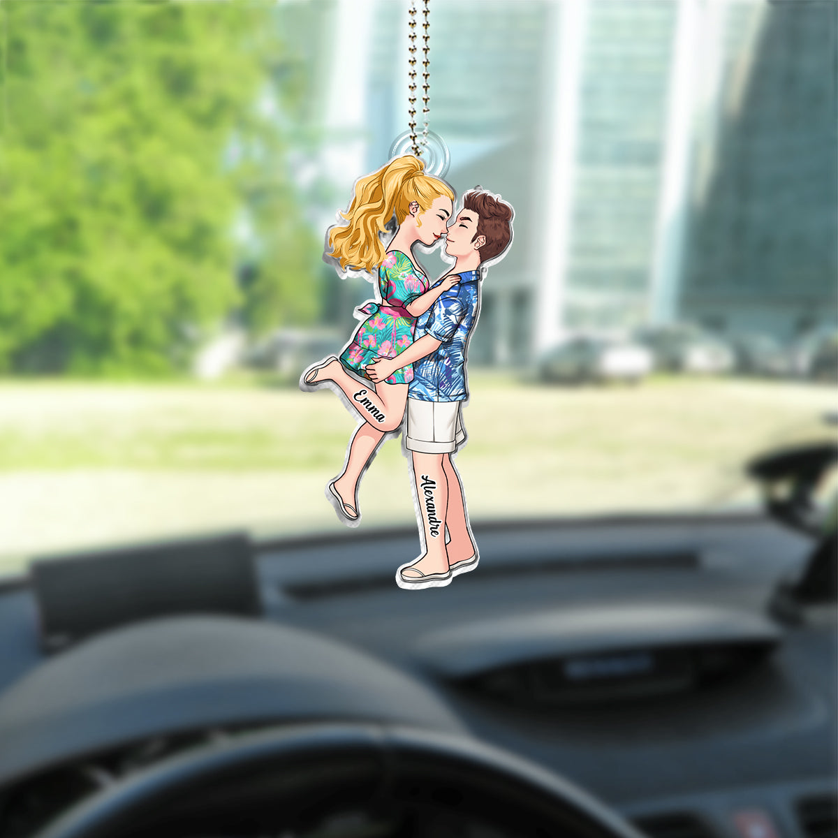 Conduis prudemment, je t'aime - Ornement de voiture personnalisé pour couple.