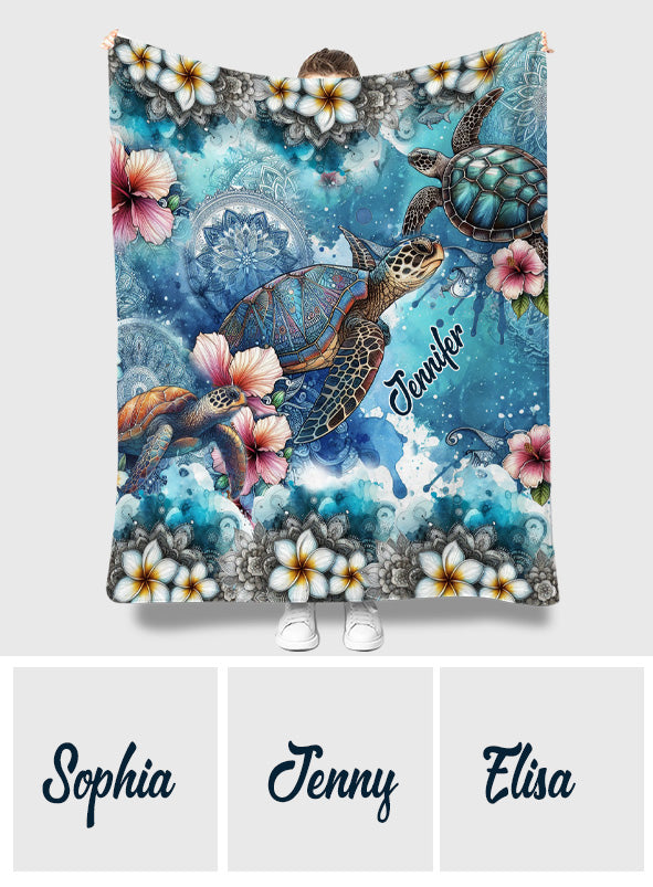 Couverture personnalisée Tortue marine Mandala Fleurs tropicales - Couverture Tortue