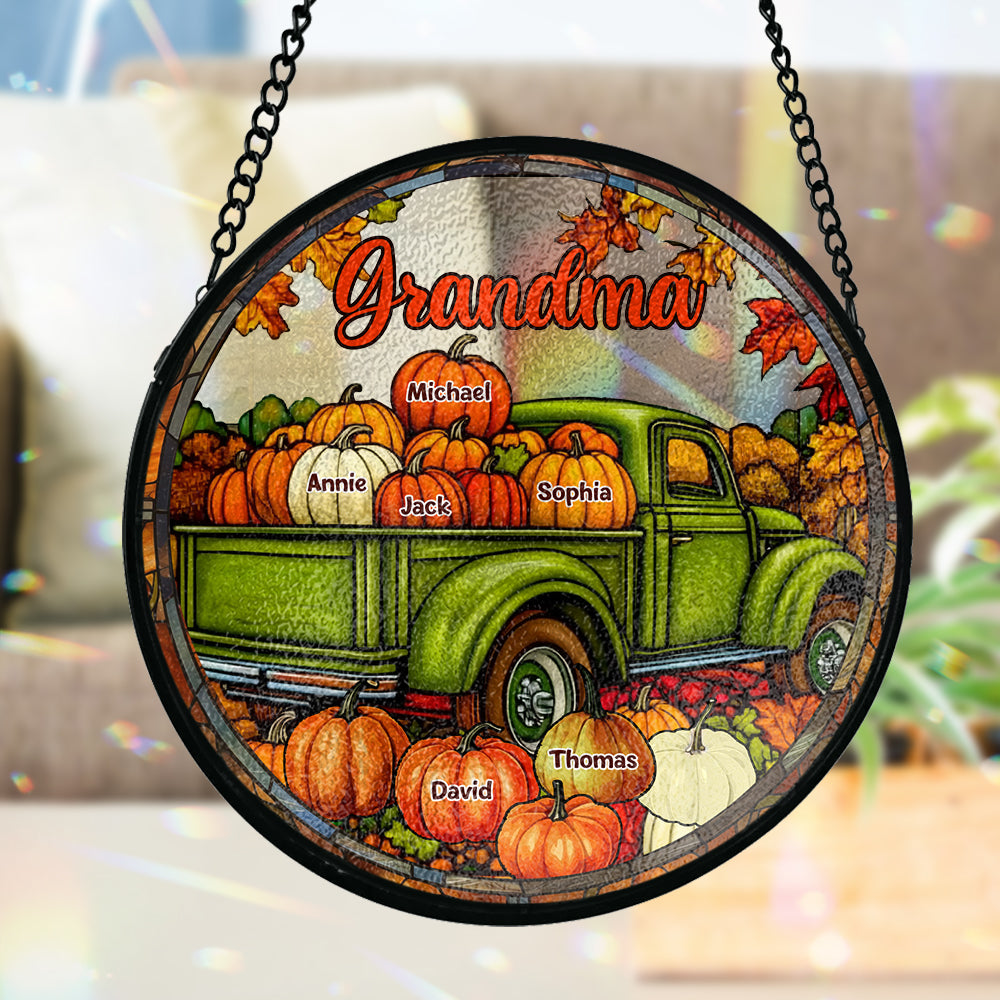 Camion d'automne de grand-mère - Attrape-soleil en vitrail personnalisé pour grand-mère