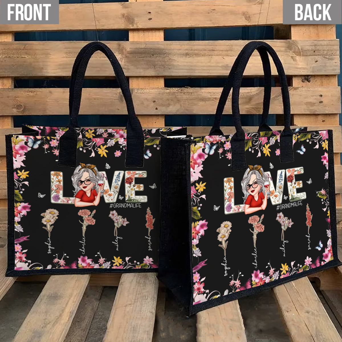 J'aime la vie de grand-mère - Sac fourre-tout en toile personnalisé pour grand-mère