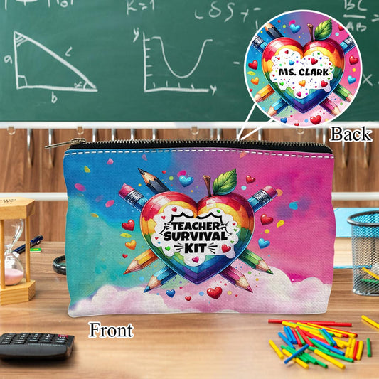 Trousse de survie pour enseignants - Cœur coloré - Pochette personnalisée pour enseignants