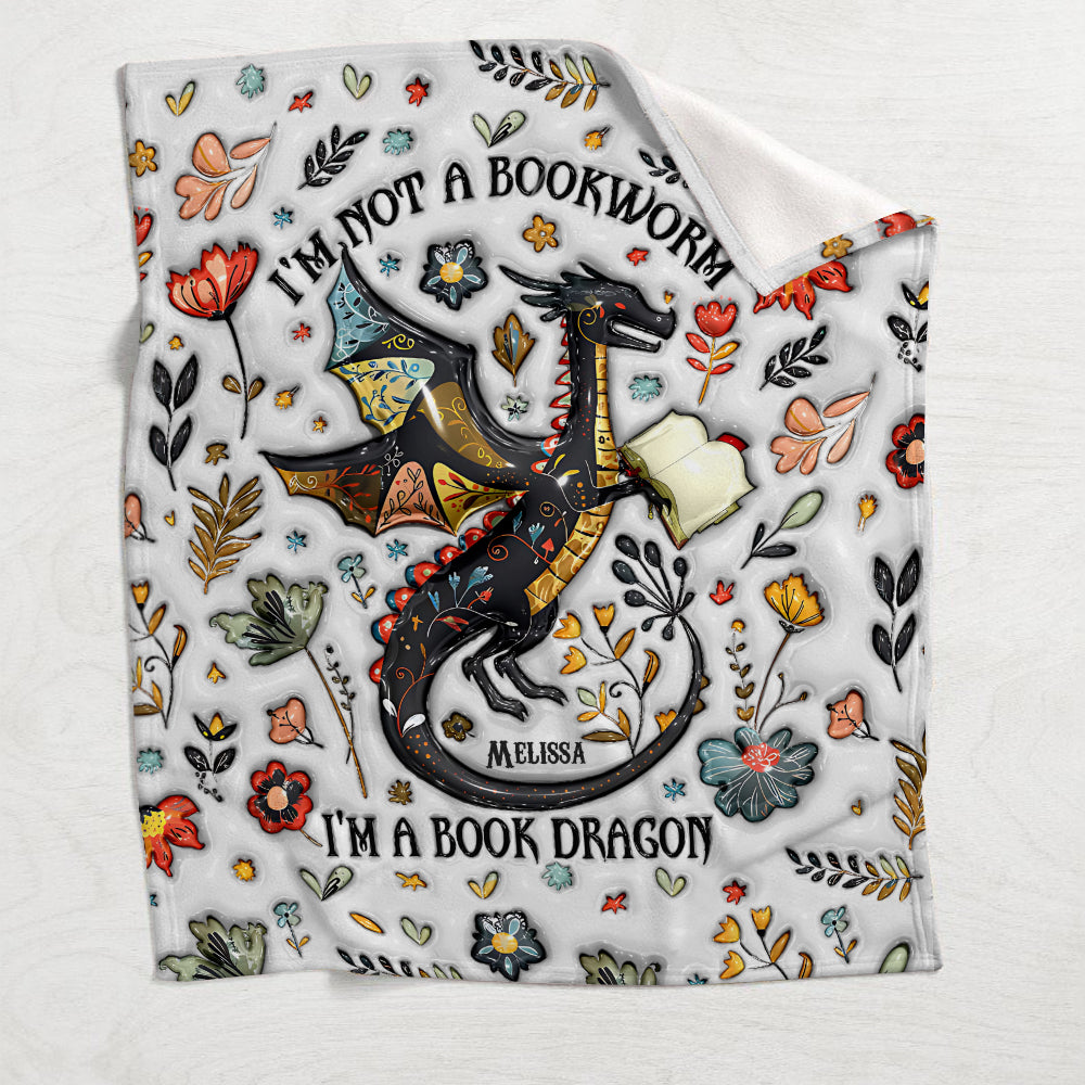 I'm Not A Book Worm I'm A Book Dragon - Personalized Book Blanket