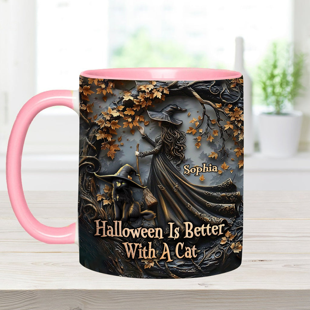 Halloween est plus agréable avec un chat - Mug personnalisé à motif chat noir