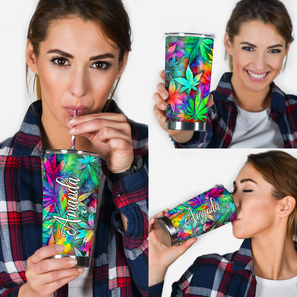 Psychedelic Marijuana Leaf - Personalized Weed Tumbler