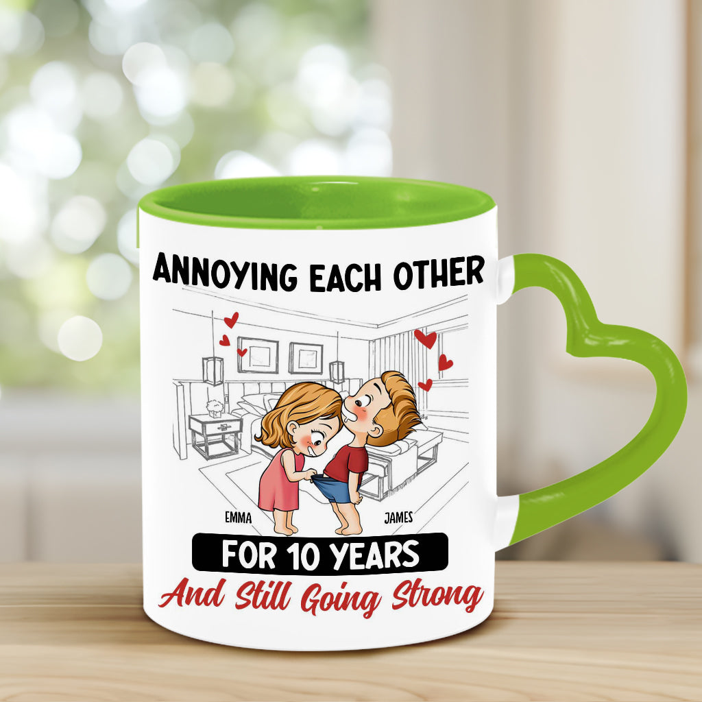Annoying Each Other For Years And Still Going Strong - Personalized Couple Heart Handle Mug