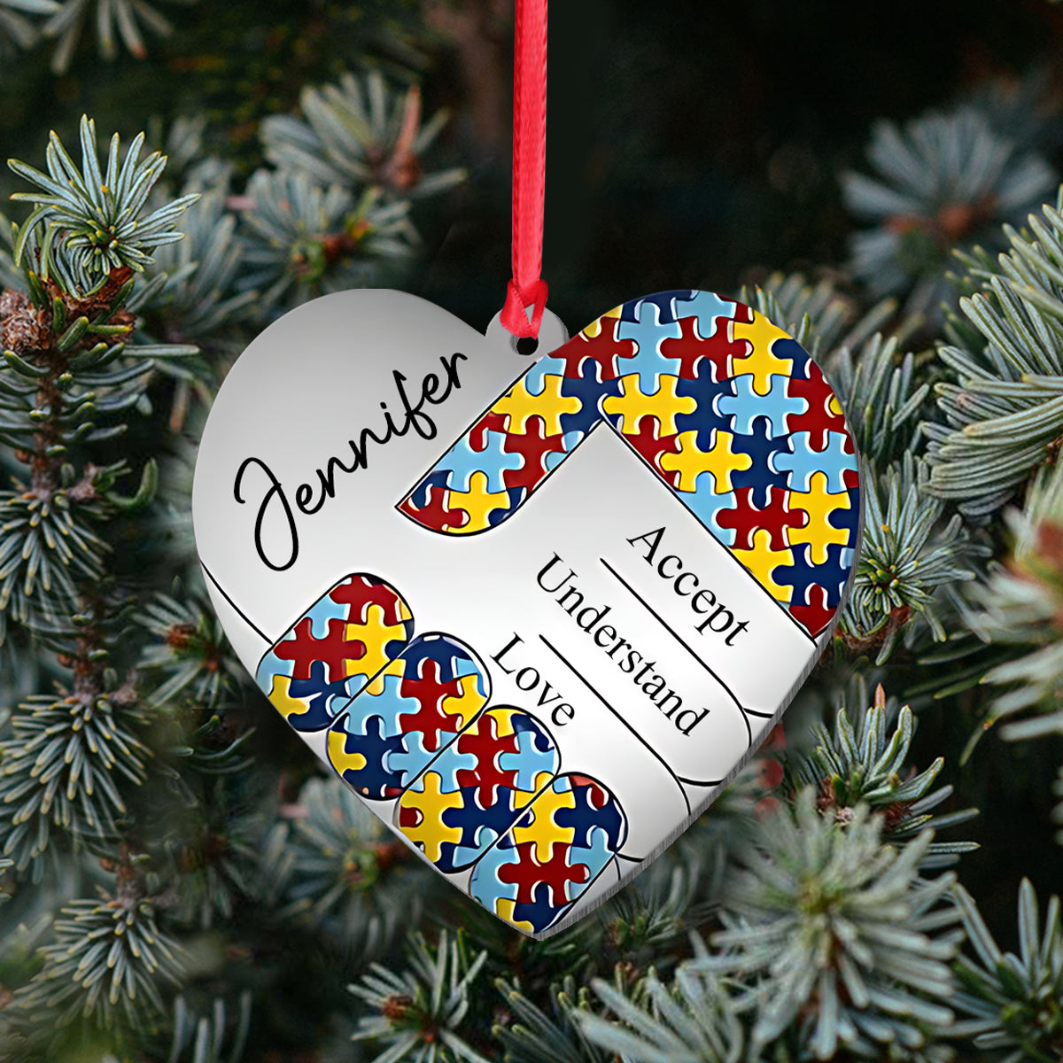 Accept Understand Love - Personalized Autism Awareness Shaped Aluminium Ornament (Print On Both Side)