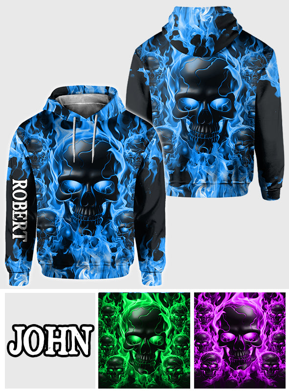 T-shirt personnalisé avec crâne fondu en feu - Motif crâne intégral