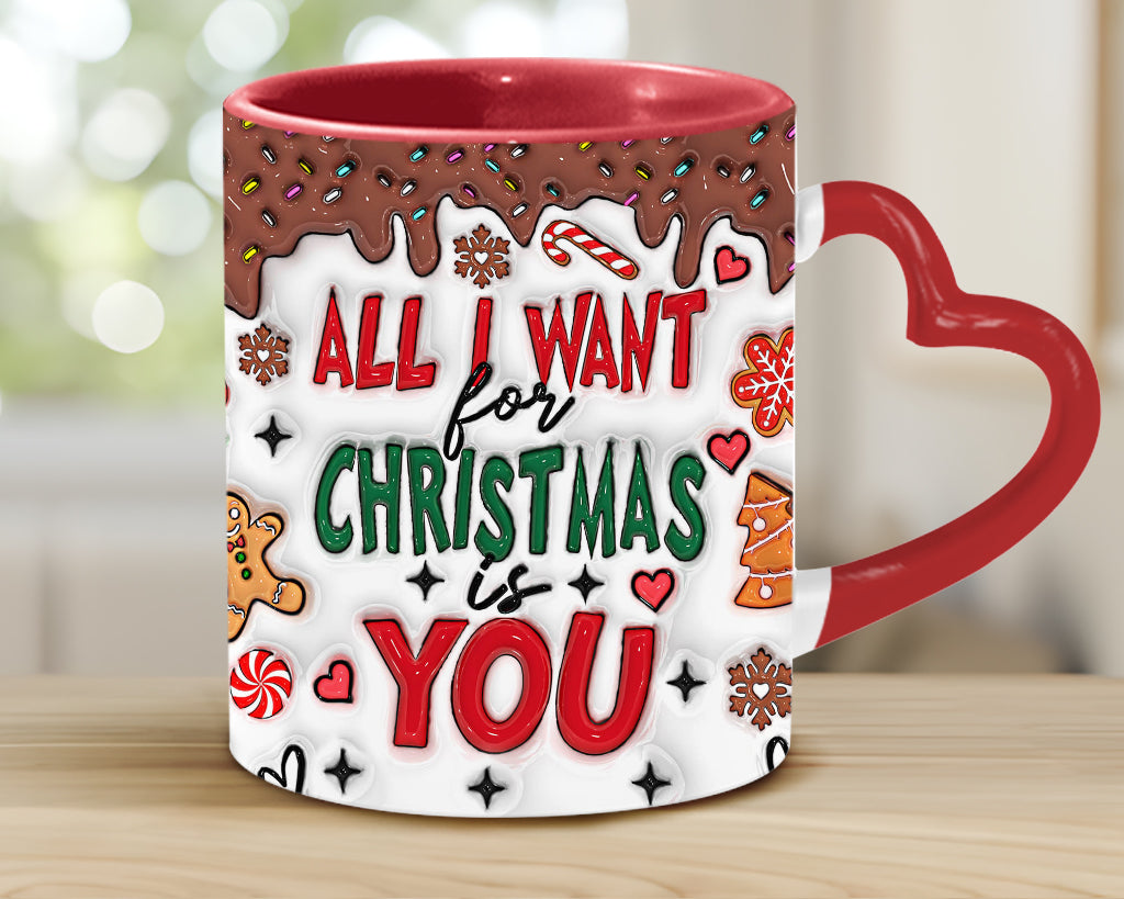 Tout ce que je veux pour Noël, c'est toi - Mug personnalisé pour couple avec anse en forme de cœur