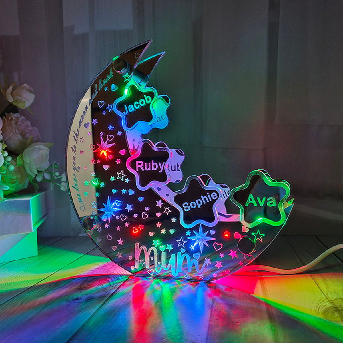 Miroir lumineux personnalisé avec n'importe quel nom - Pièce lumineuse pour maman