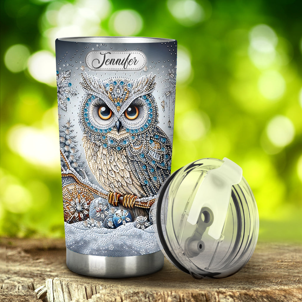 Sparkle Blue Owl - Personalized Owl Tumbler