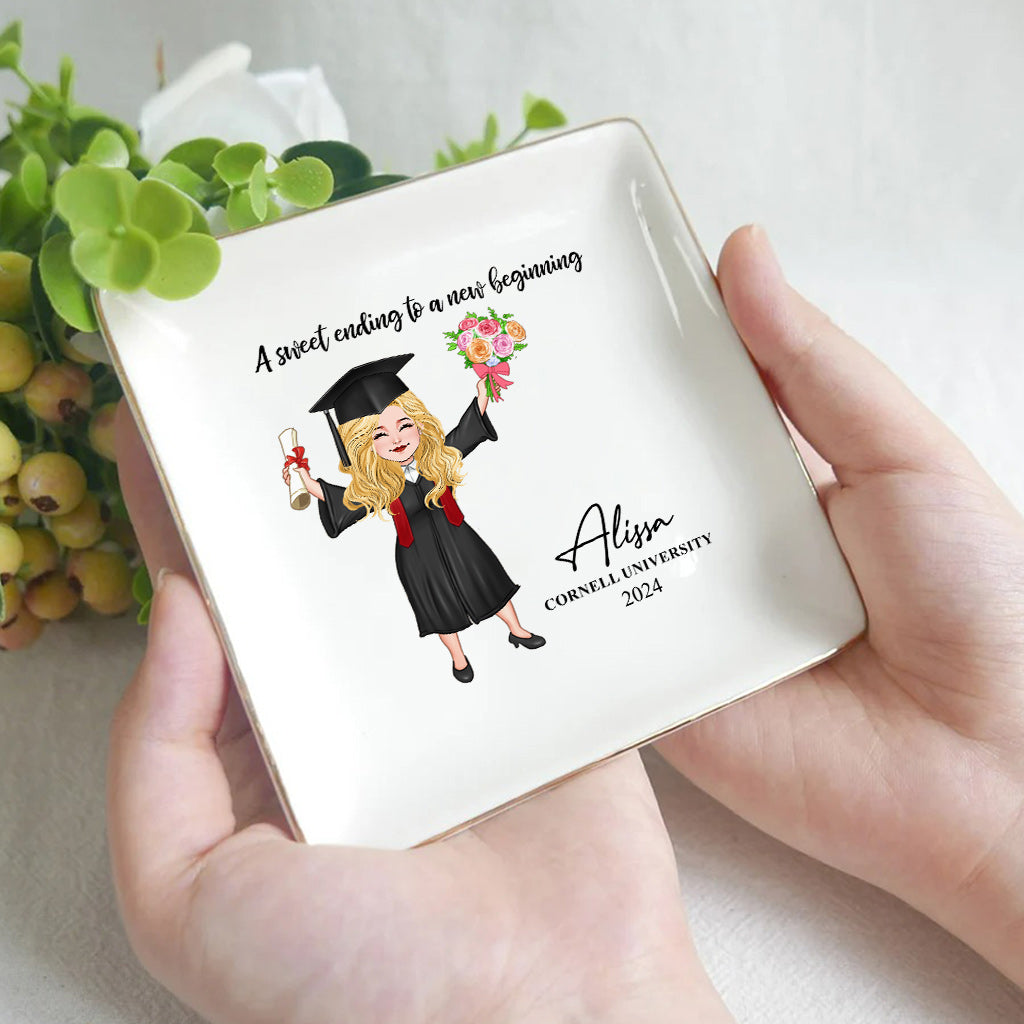 A Sweet Ending To A New Beginning - Personalized Graduation Jewelry Dish