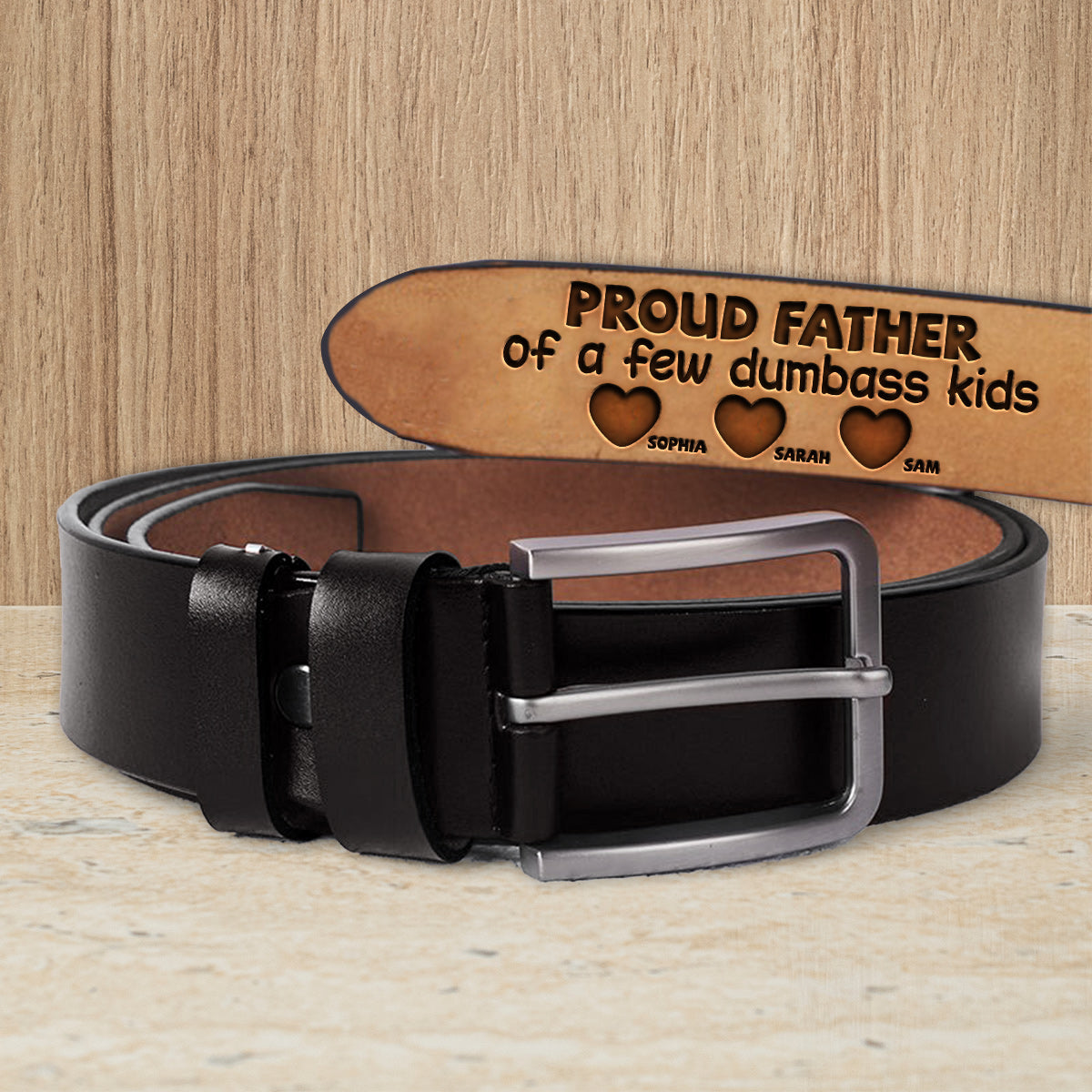 Fier papa de plusieurs enfants - Ceinture en cuir personnalisée pour papa