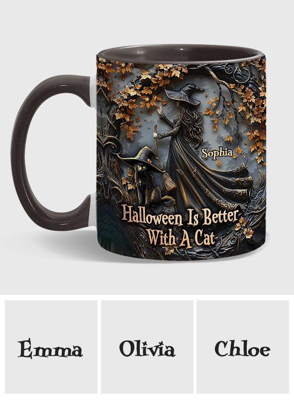 Halloween est plus agréable avec un chat - Mug personnalisé à motif chat noir