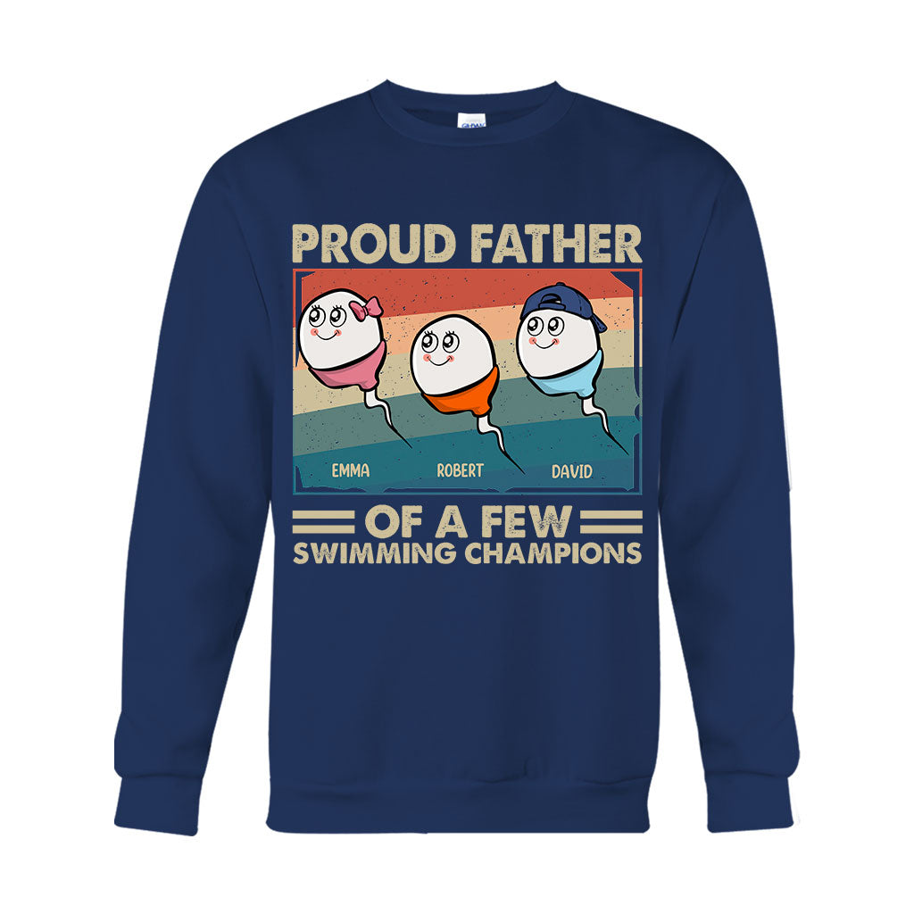 Fier papa, mère de plusieurs champions de natation - T-shirt et sweat à capuche personnalisés pour papa
