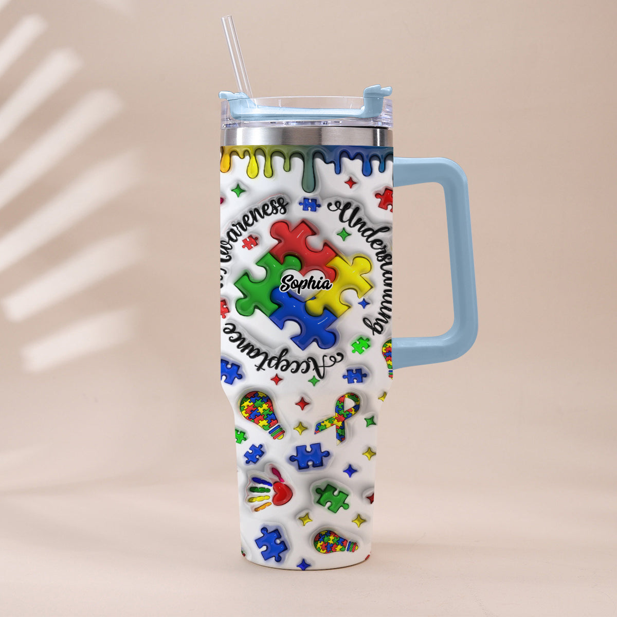 Autism Awareness - Personalized Autism Awareness Tumbler With Handle