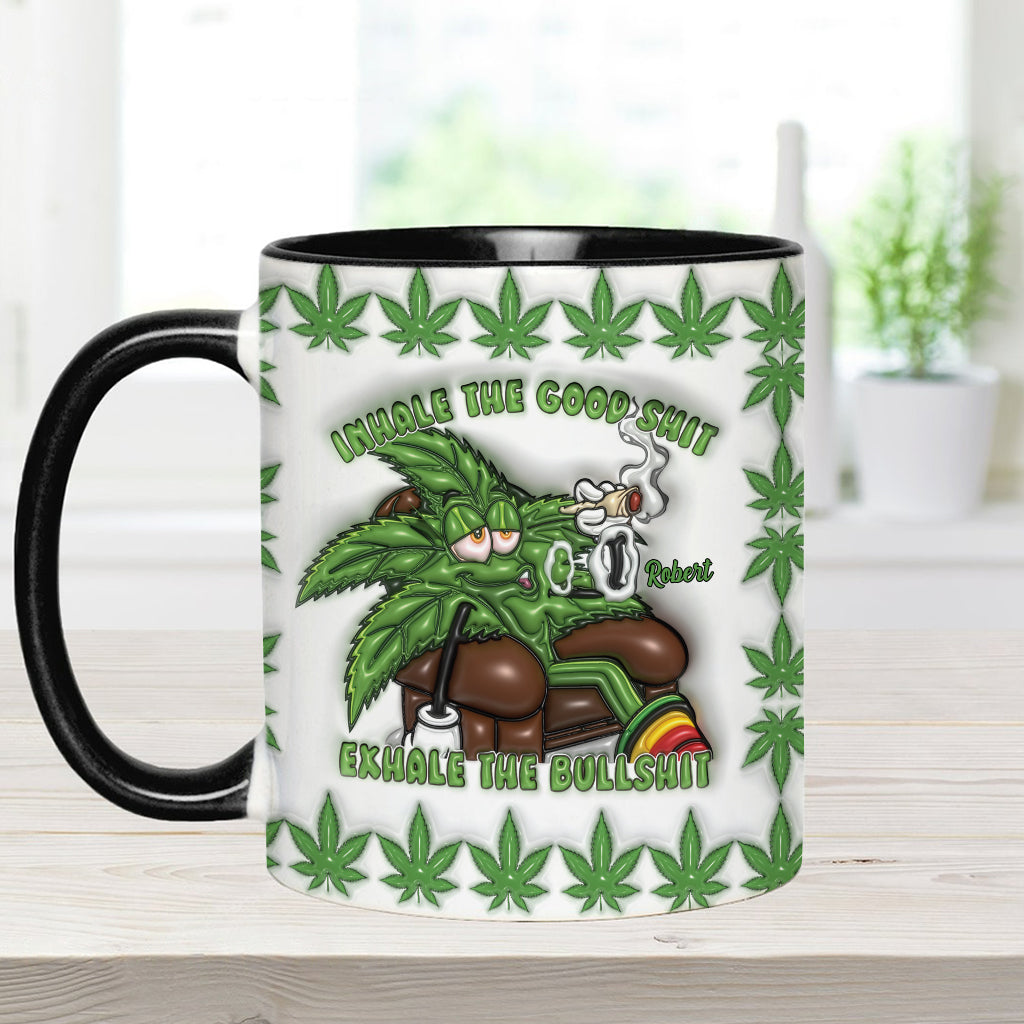 Inspirez les bonnes choses, expirez les conneries - Mug personnalisé à thème cannabis
