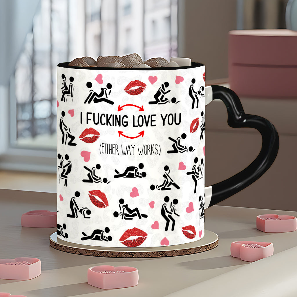 Je t'aime - Mug personnalisé pour couple avec anse en forme de cœur