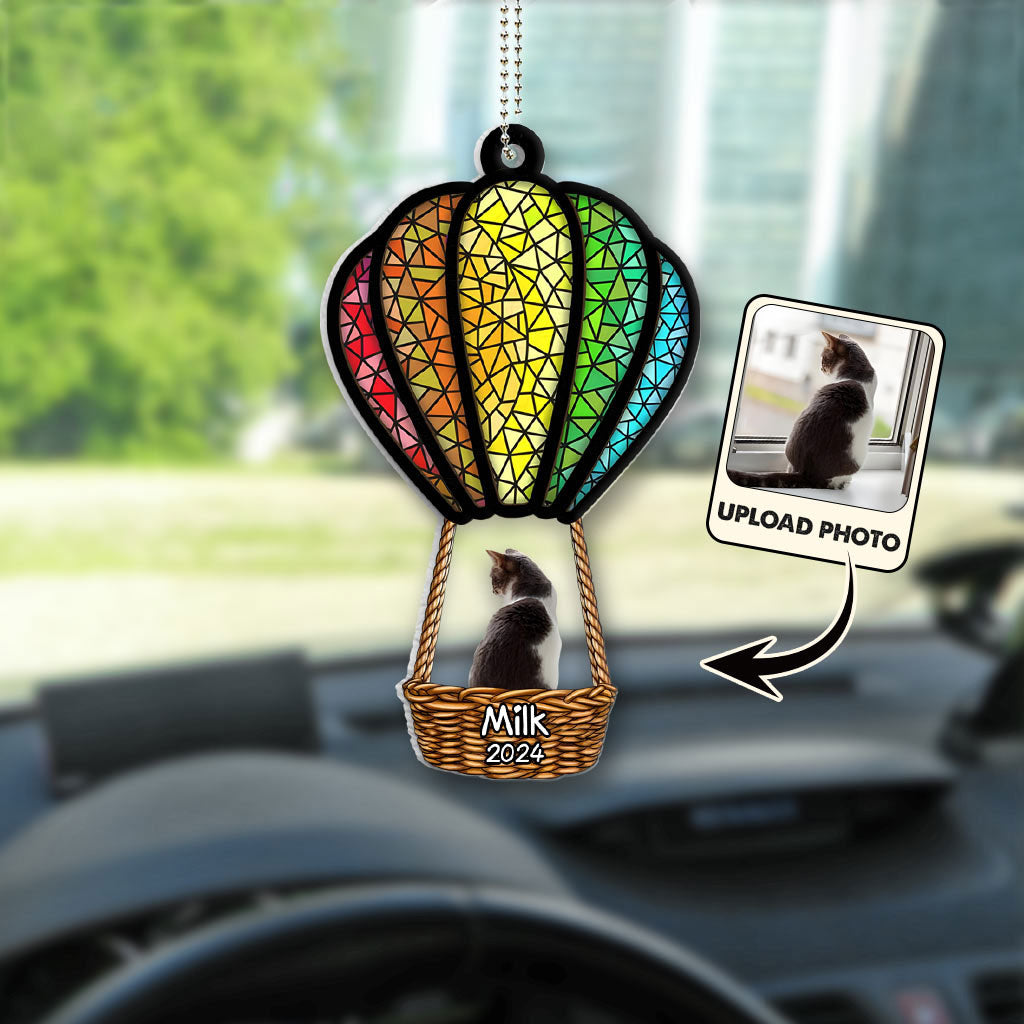 Chat et chien volant en montgolfière - Ornement de voiture transparent personnalisé avec chat