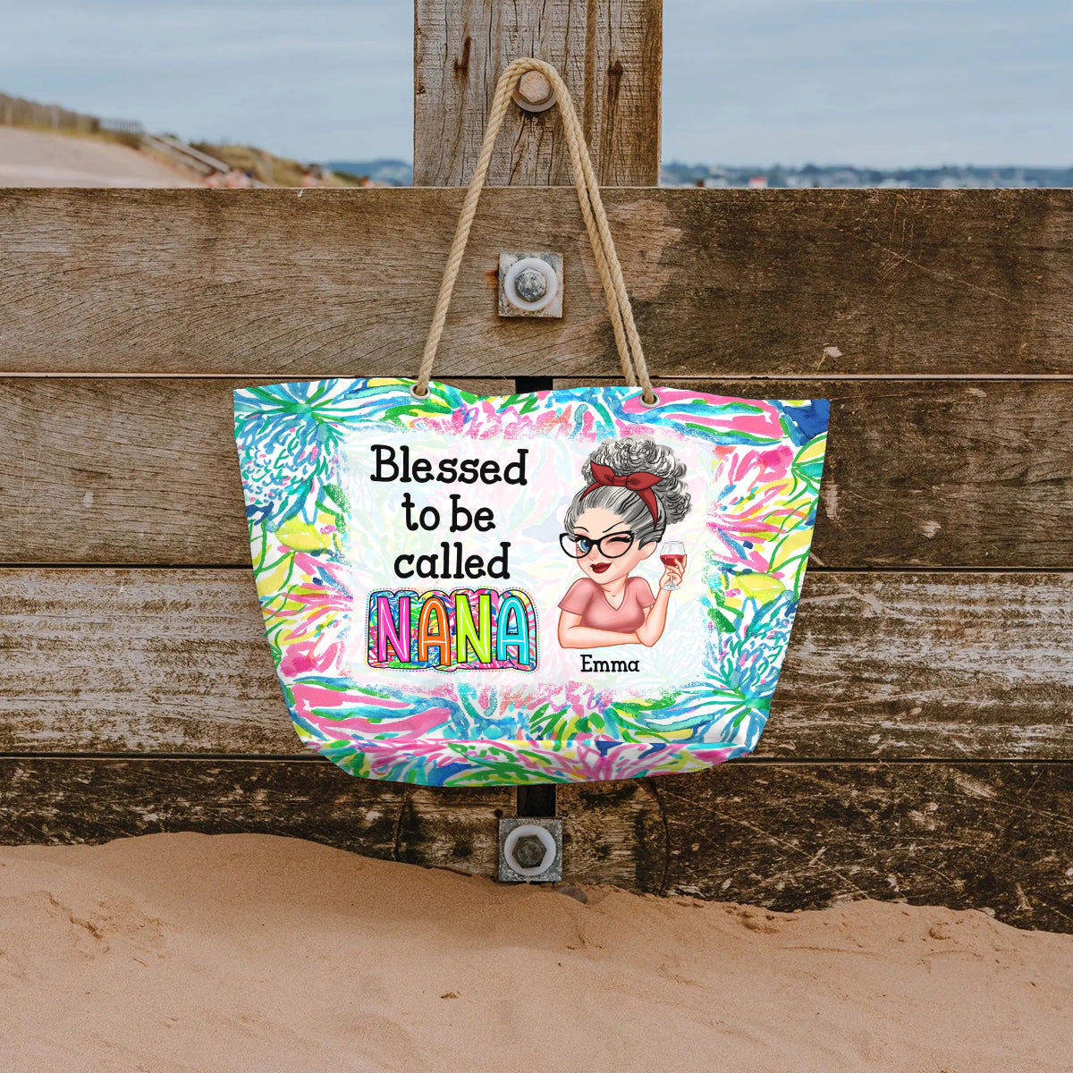 Sac de plage personnalisé pour grand-mère, mamie, grand-mère et petit-enfant - Gribouillage et gribouillage