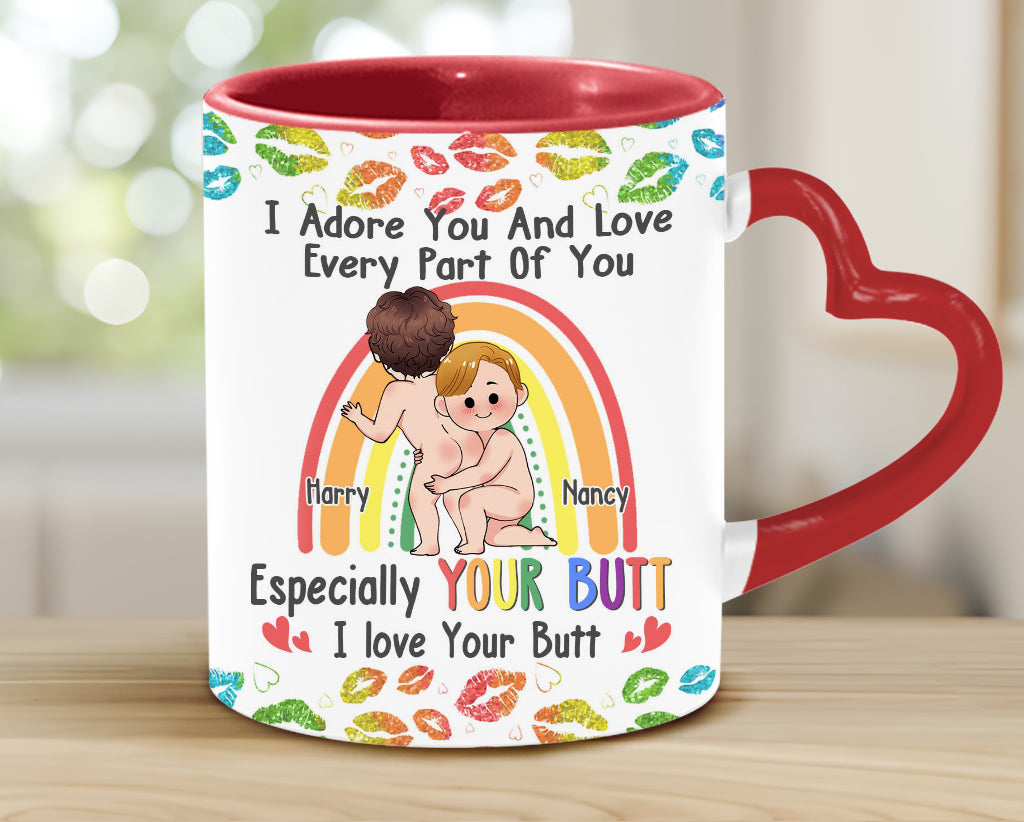 Je t'adore et j'aime chaque partie de toi - Mug personnalisé avec anse en forme de cœur pour le soutien LGBT