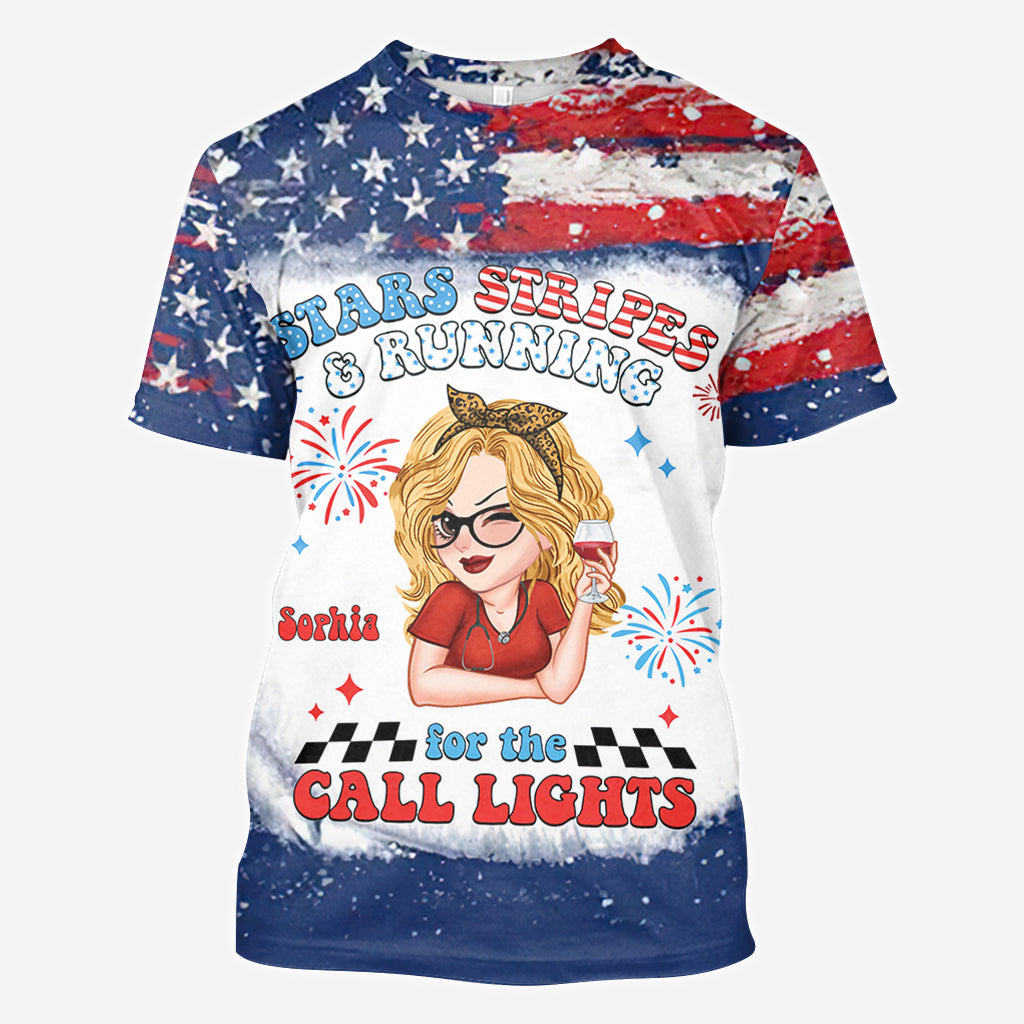 Star Stripes And Running For The Calling Light - Personalized Nurse All Over Shirt