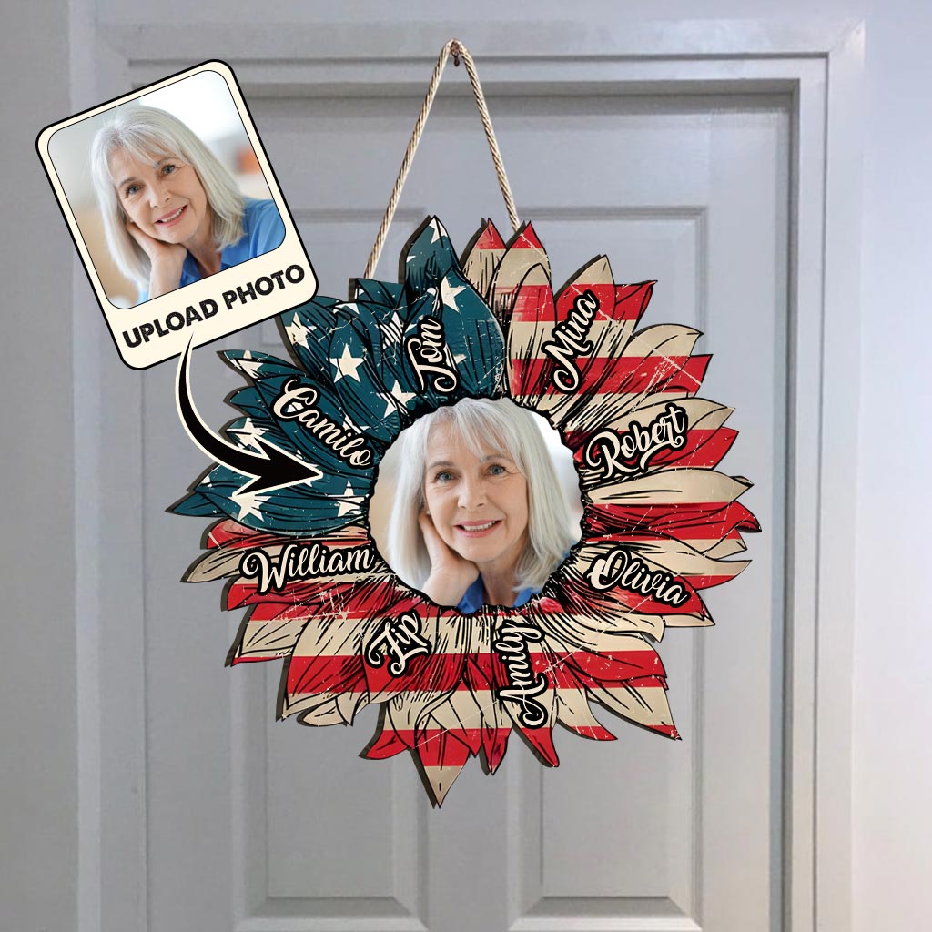 Grandma 4th Of July Sunflower - Personalized Grandma Custom Shaped Wood Sign