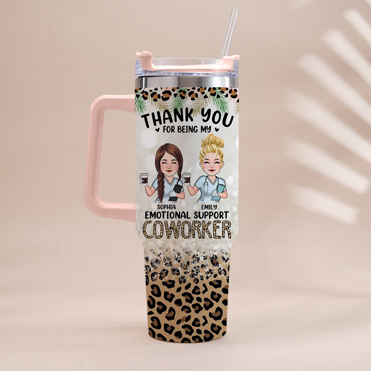 Thank You For Being My Emotional Coworker - Personalized Nurse Tumbler With Handle