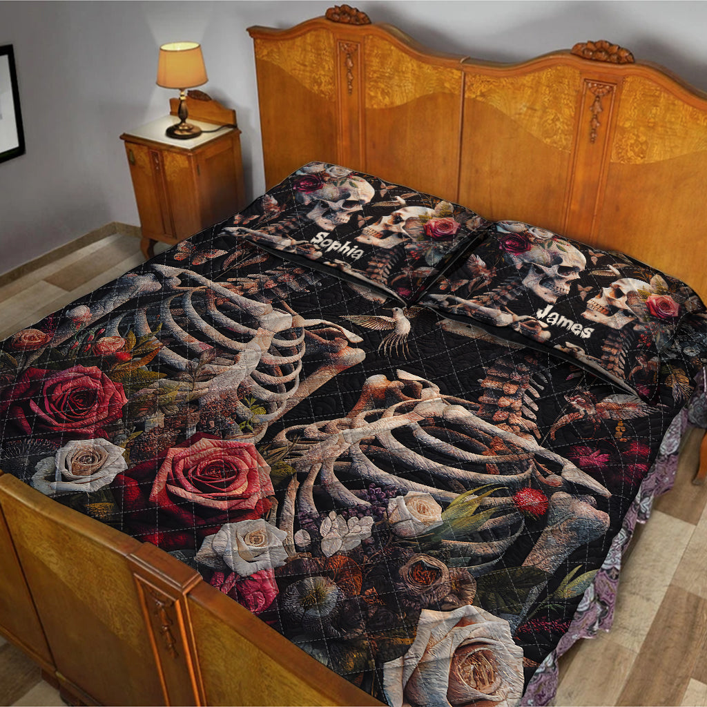 Skull Lovers Vintage Roses - Personalized Skull Quilt Set