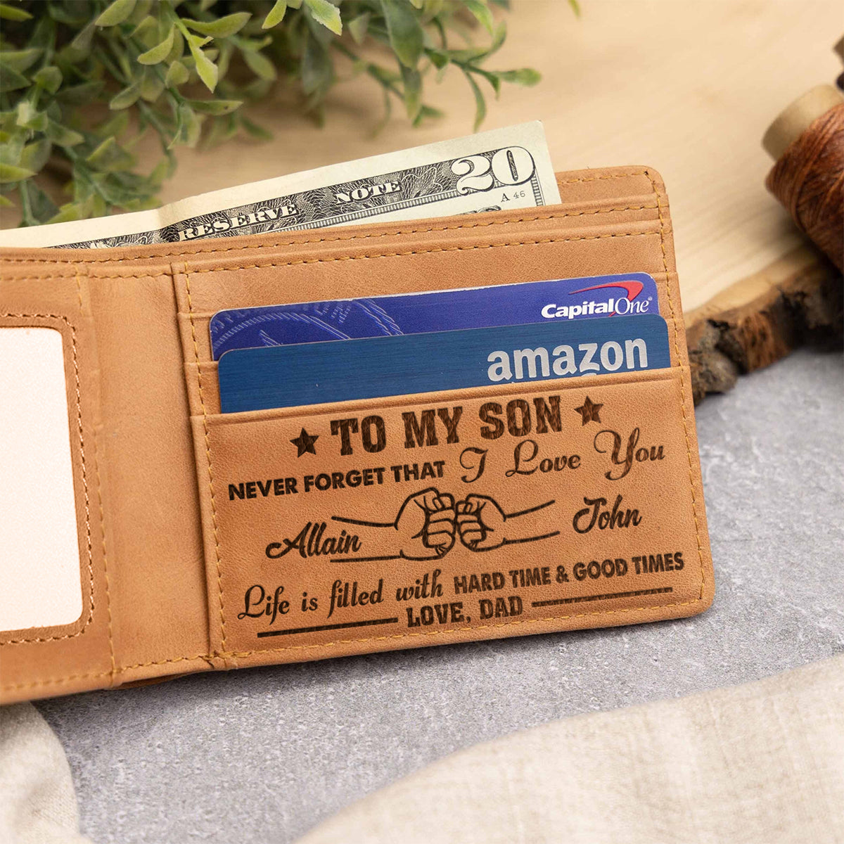 À mon fils - Portefeuille en cuir personnalisé