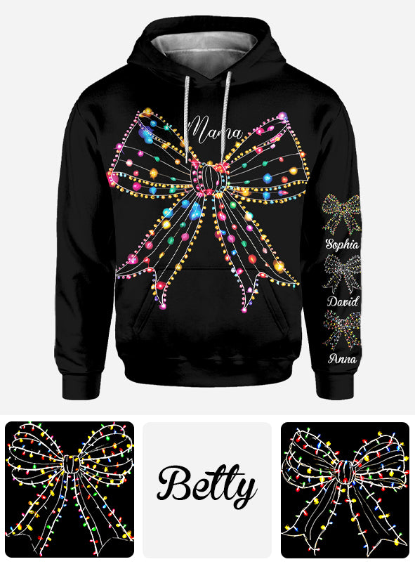 T-shirt personnalisé « Nœud papillon lumineux de Noël » pour maman