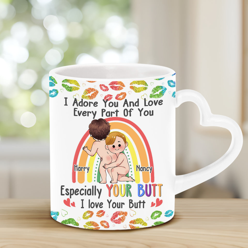 Je t'adore et j'aime chaque partie de toi - Mug personnalisé avec anse en forme de cœur pour le soutien LGBT