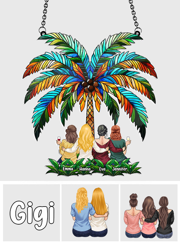 Meilleures amies sous le palmier - Attrape-soleil personnalisé à suspendre à la fenêtre 