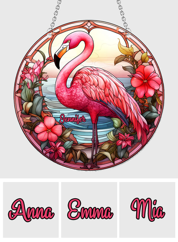 J'adore les flamants roses - Ornement attrape-soleil personnalisé à suspendre à la fenêtre, motif flamant rose 