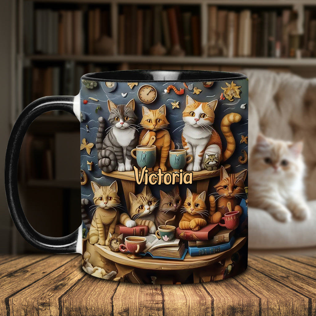 Mug personnalisé style vintage « Just Love Cats » avec motif chat