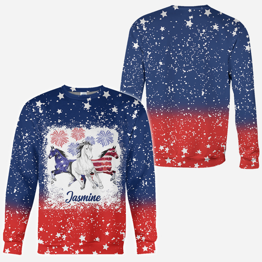 T-shirt personnalisé à motif cheval pour la fête de l'indépendance - T-shirt intégral à motif cheval