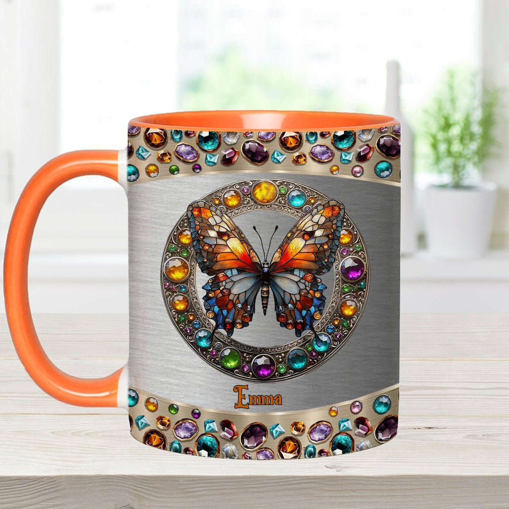 Mug personnalisé « Beauté du vitrail » avec motif papillon