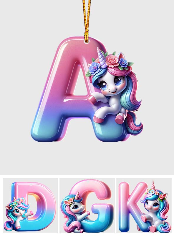Cute Unicorn Letter - Personalized Kid Ornament
