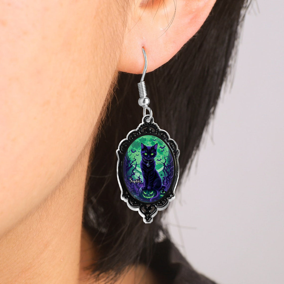 Mysterious Black Cat - Personalized Black Cat Earrings