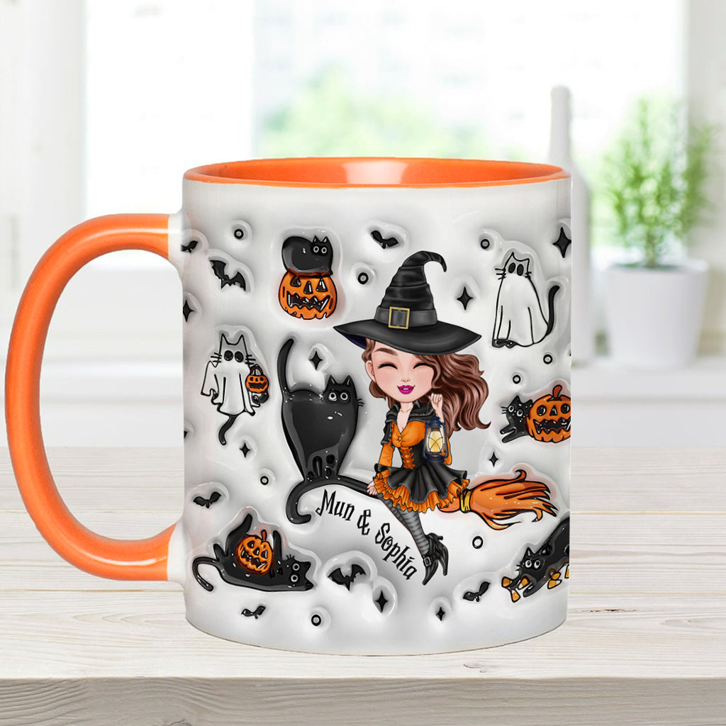 Cute Witch Halloween Ghost Boo Cat - Personalized Witch Accent Mug