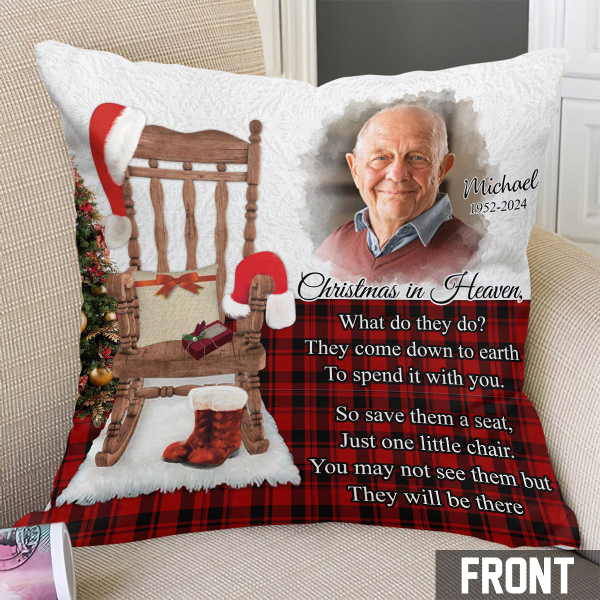 Coussin commémoratif personnalisé « Noël au paradis »