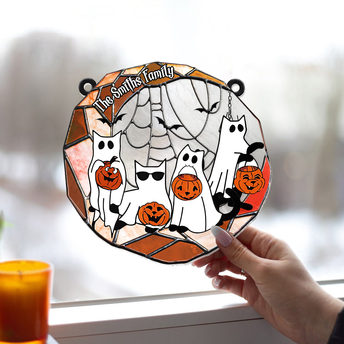 Chat noir Halloween 2024 - Décoration de fenêtre personnalisée Chat noir - Attrape-soleil 