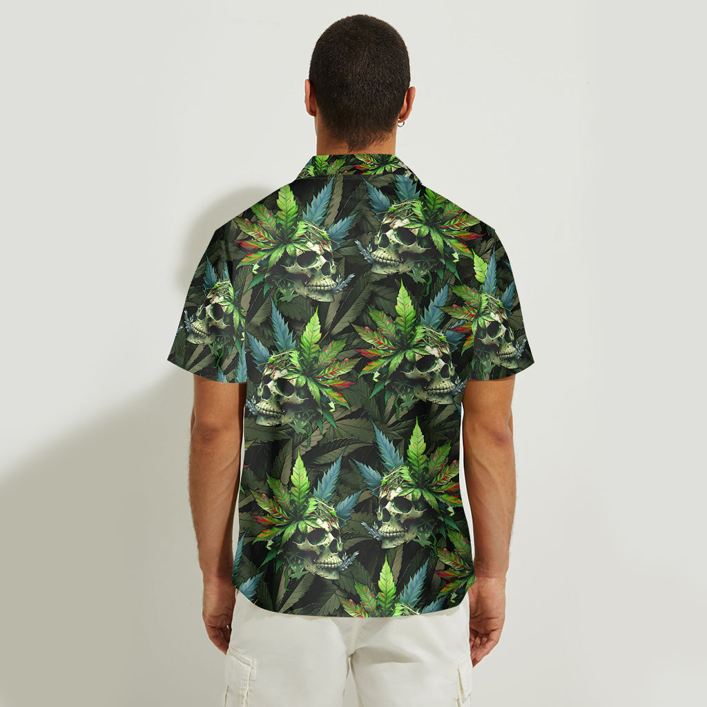 Chemise hawaïenne personnalisée Skull Green Leaf - Cannabis