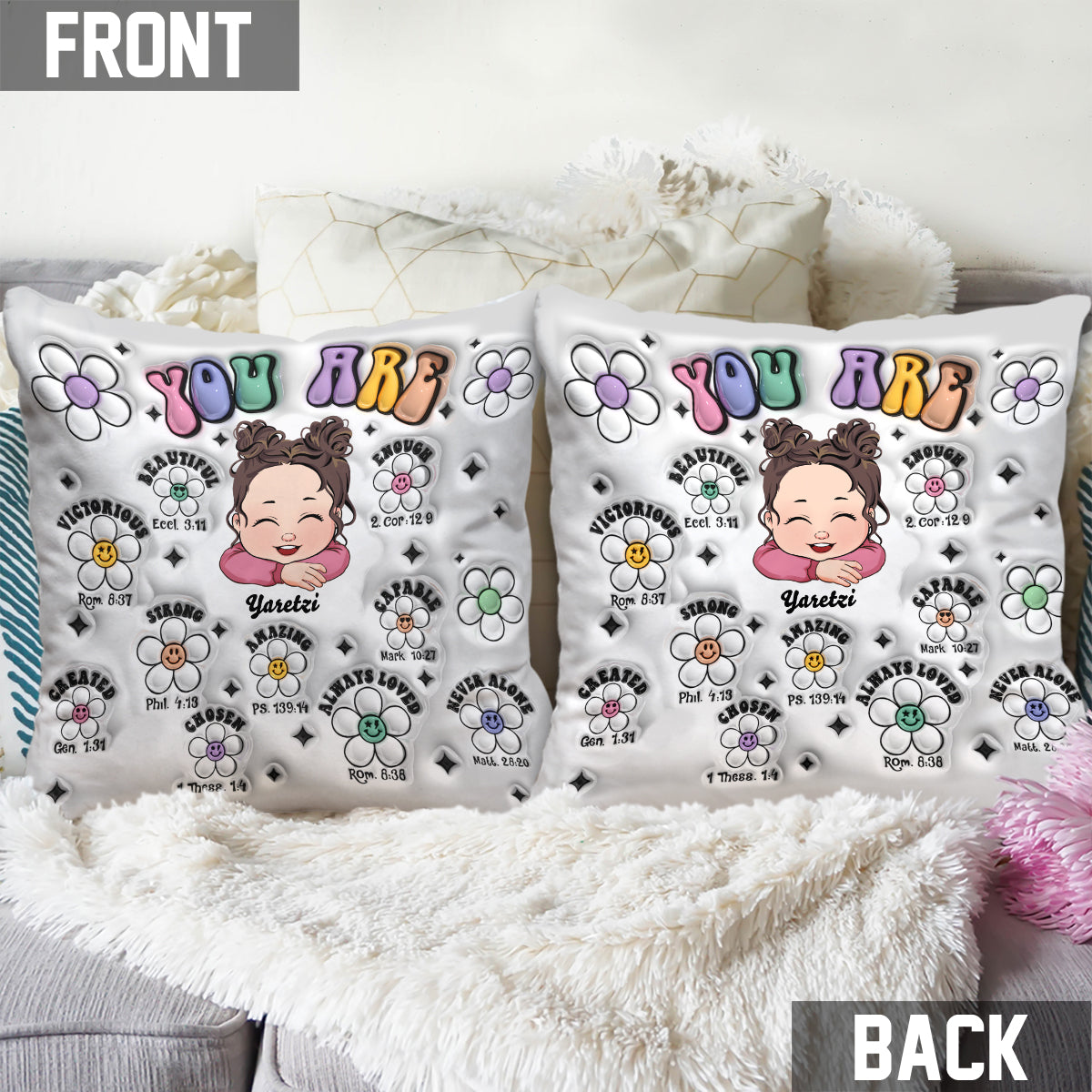 Tu es toujours aimé(e) - Coussin décoratif personnalisé pour enfant