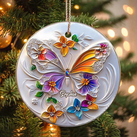 Stunning Butterfly - Personalized Butterfly Ceramic Circle Ornament