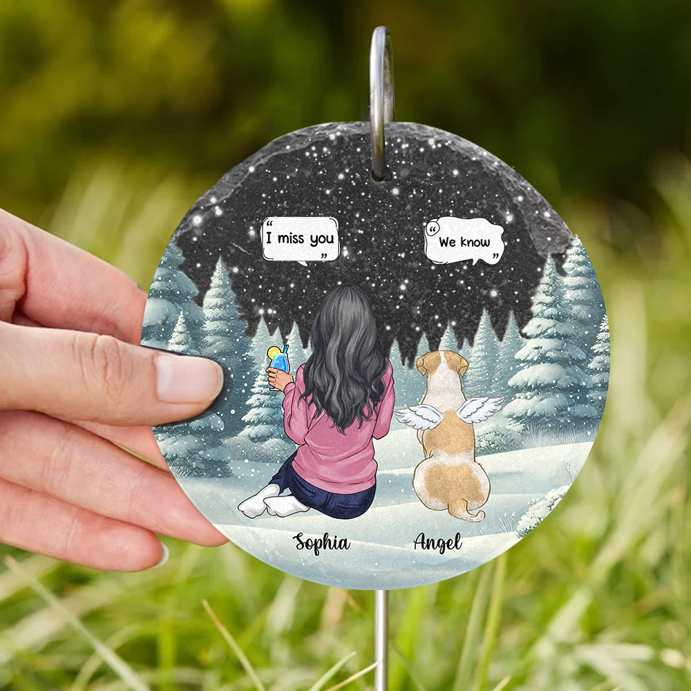 Tu me manques - Ardoise ronde personnalisée pour chien à suspendre au jardin