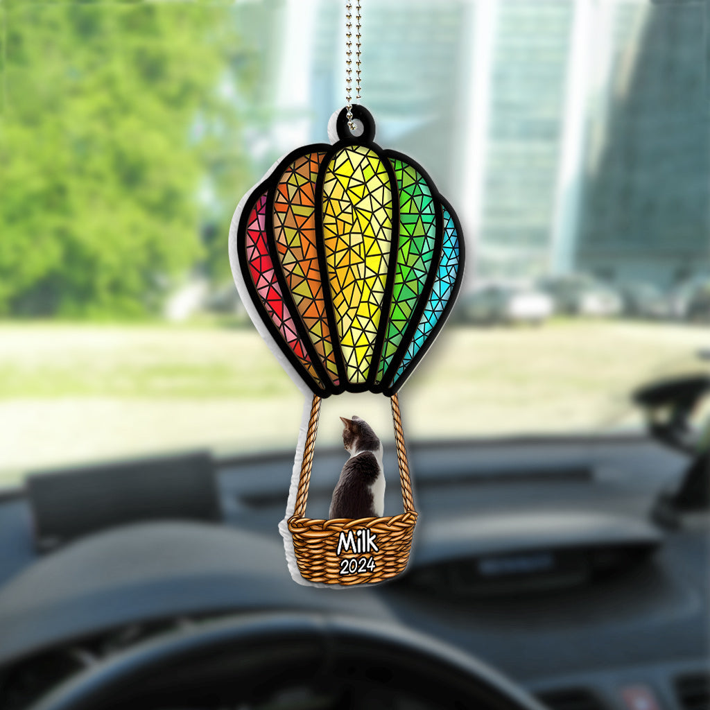 Chat et chien volant en montgolfière - Ornement de voiture transparent personnalisé avec chat