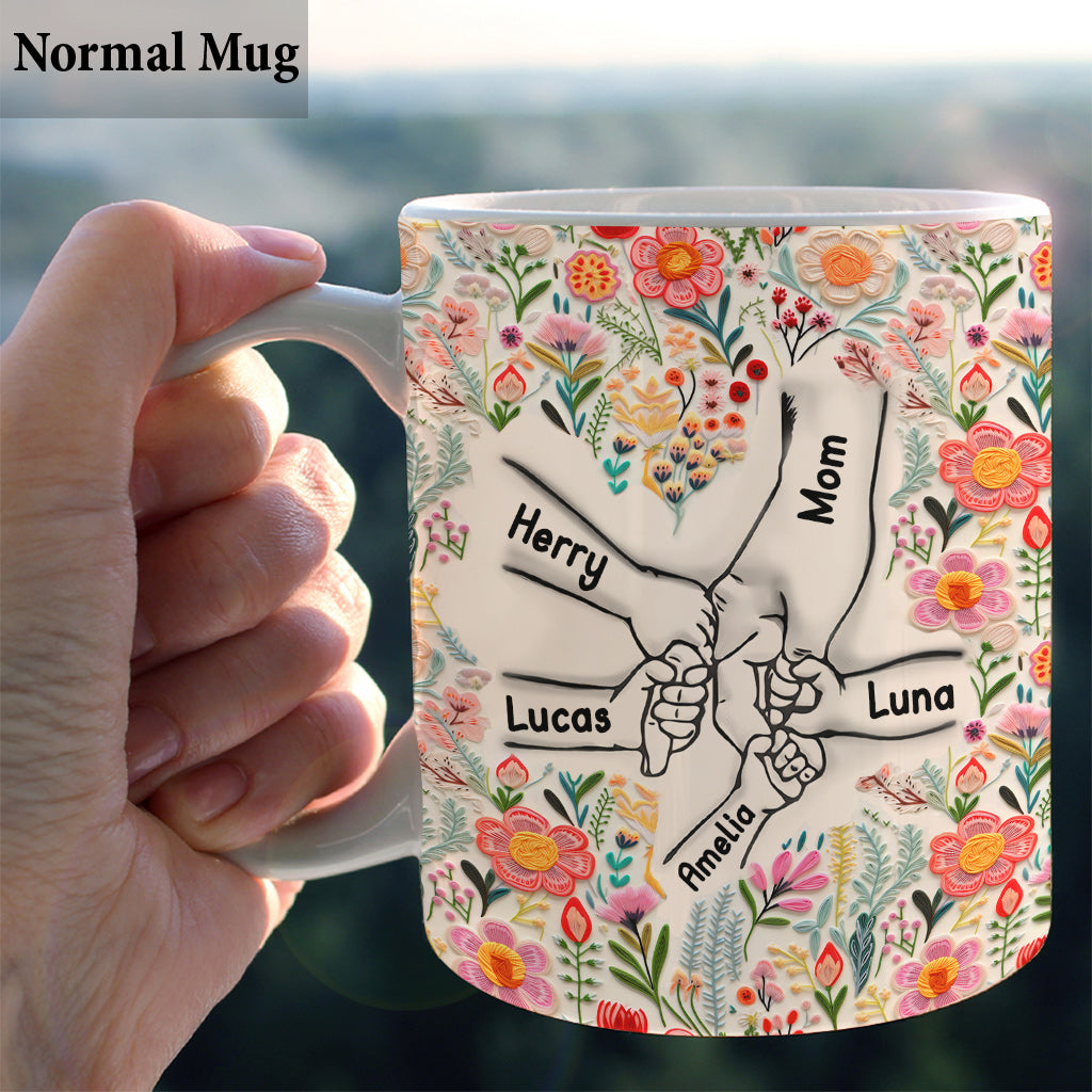Mug personnalisé « Main dans la main » style floral - Mug maman