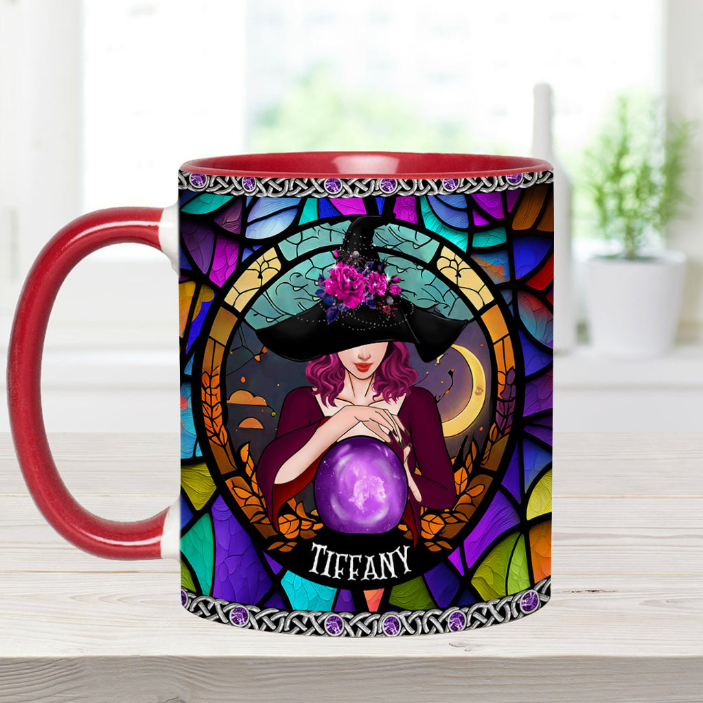 Mug personnalisé à motif sorcière, en vitrail violet mystique